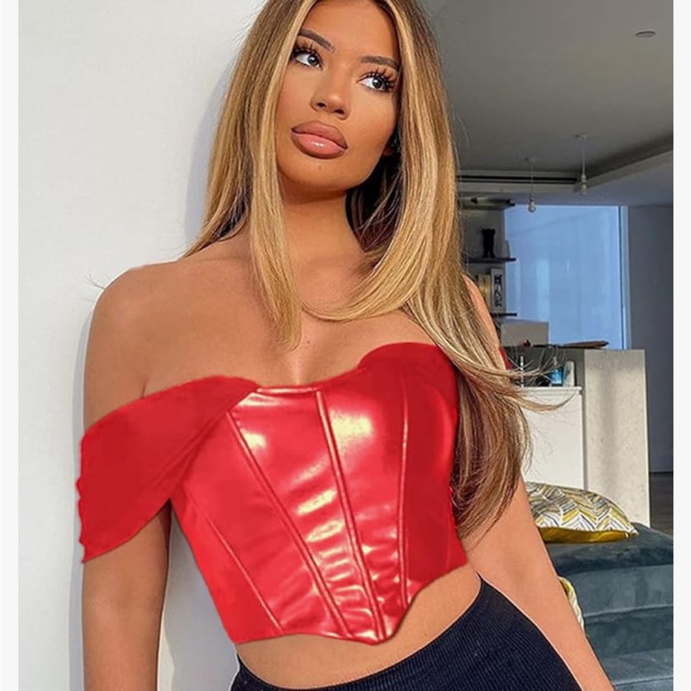 Red off the shoulder corset top size small